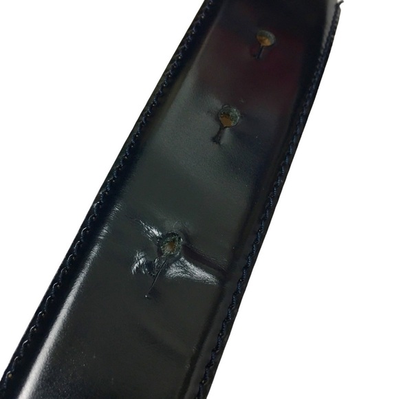 MOSCHINO Vintage Heart Buckle Belt All Genuine Leather Navy Gold Size 40 *FLAW* - Picture 12 of 16